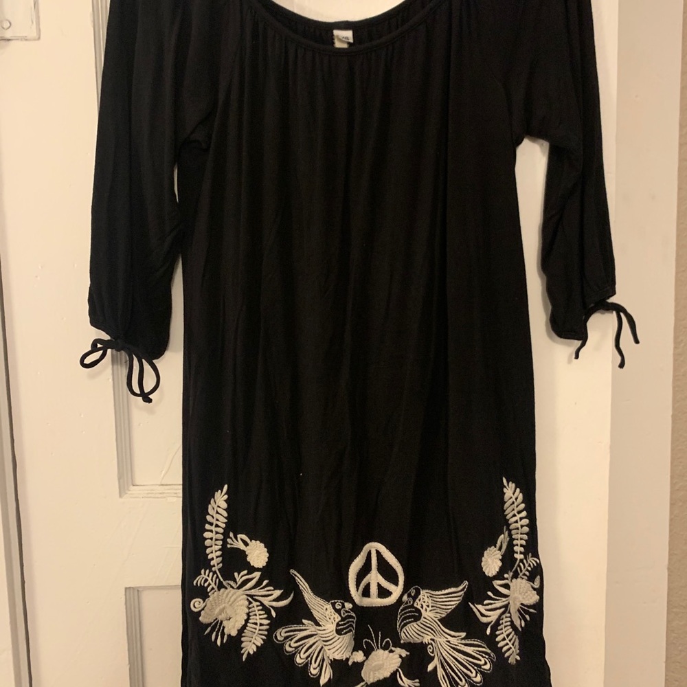 Embroidered hippie black dress